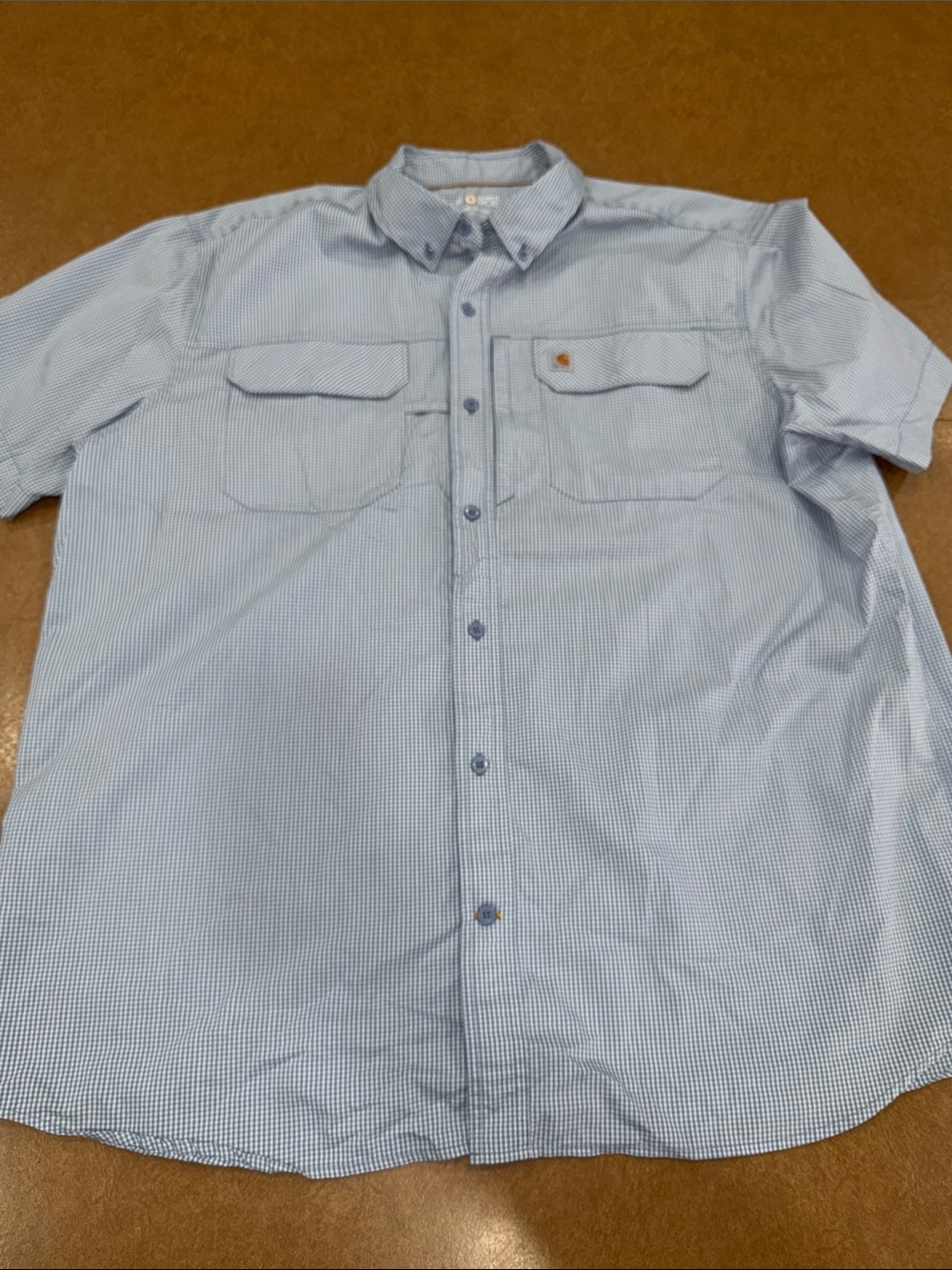 NWOT Carhartt Light Blue & White Short Sleeve Button-Down Shirt • Size 2XL